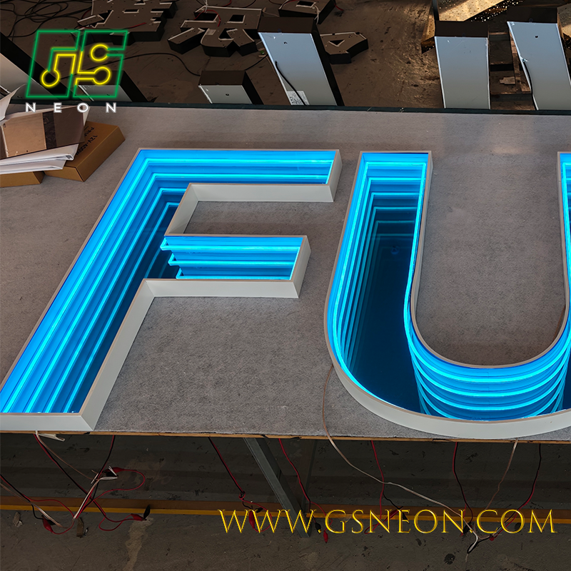 Infinity Mirror Neon Channel Letter RGB Color Business Logo Neon Sign High Visibility